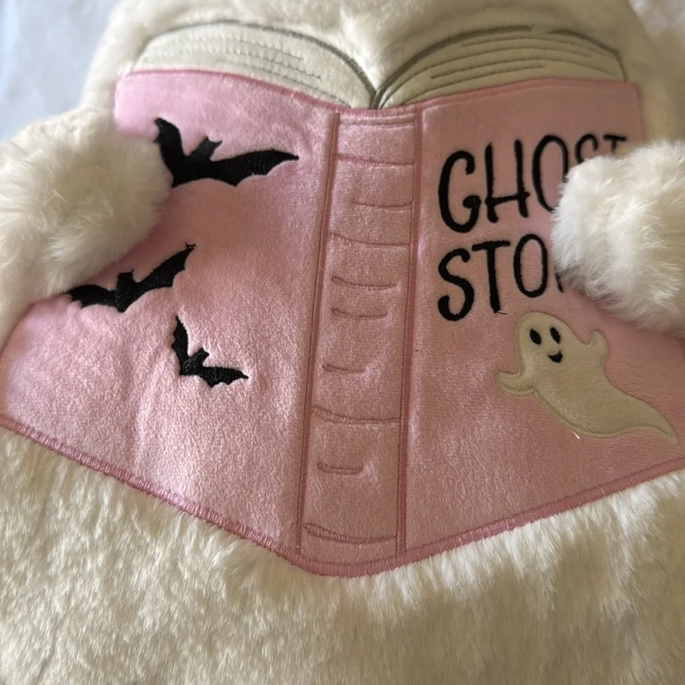Martha Stewart Halloween Ghost Reading Book of ghost stories Faux Fur Pillow 👻📕